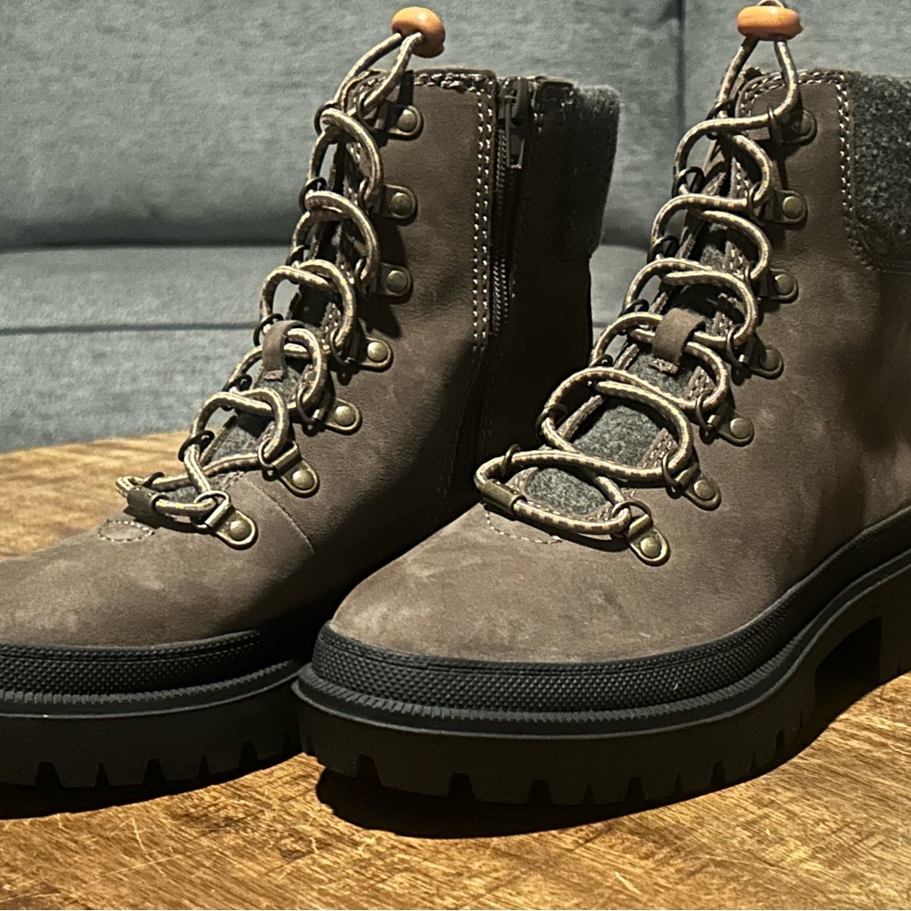 Lucky Brand Gray Lace-Up Combat Boots